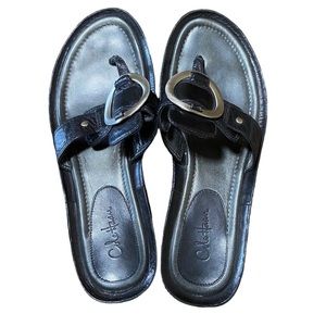 Cole Haan Nike Air Black Leather Silver Ring Sandals Size 6.5 B